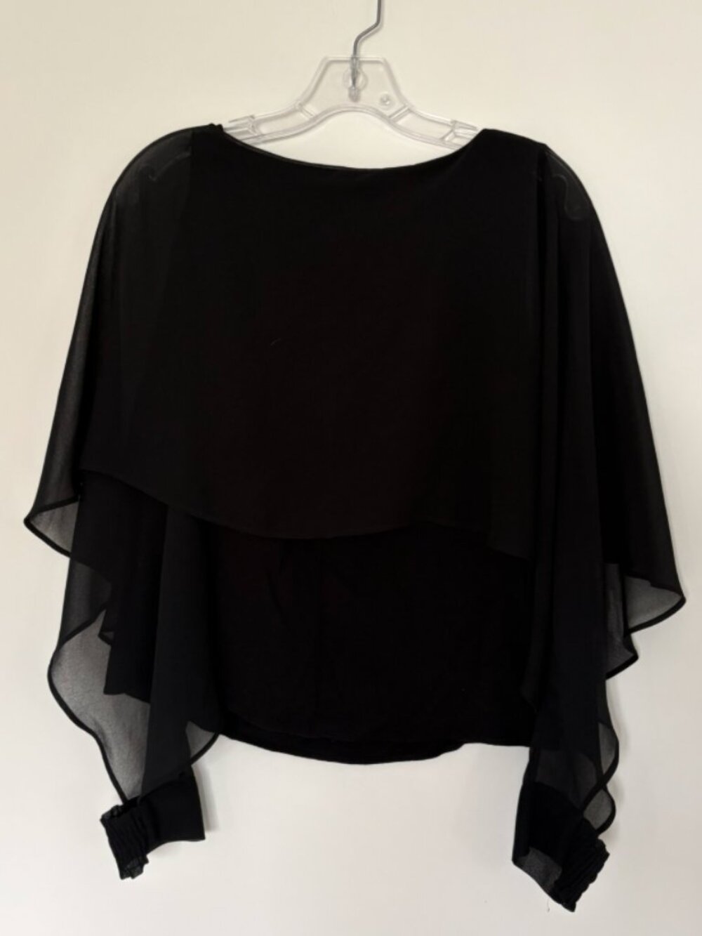 Zara Black Sheer Overlay Blouse Size Small Flowy Cape Sleeve